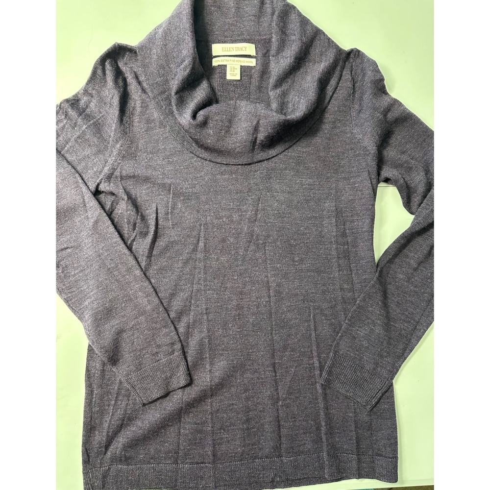 Ellen Tracy Purple 100% Extra Fine Merino Wool Cowl Neck Sweater Womens Medium